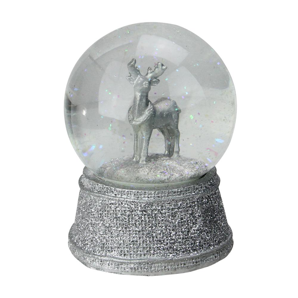 5.5" Silver Glittered Reindeer Christmas Snow Globe. Picture 2