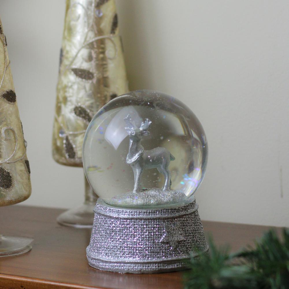 5.5" Silver Glittered Reindeer Christmas Snow Globe. Picture 3