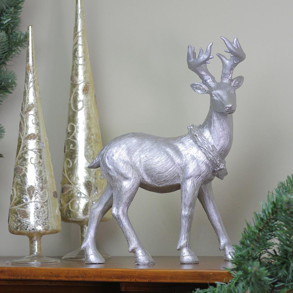 11.5" Elegant Silver Christmas Table Top Reindeer Figure. Picture 3