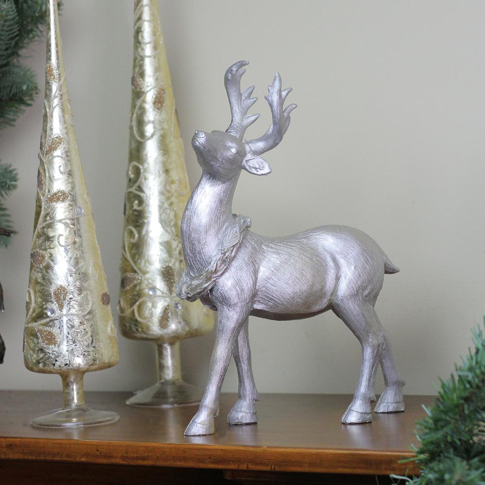 10.5" Elegant Silver Christmas Table Top Reindeer Figure. Picture 3