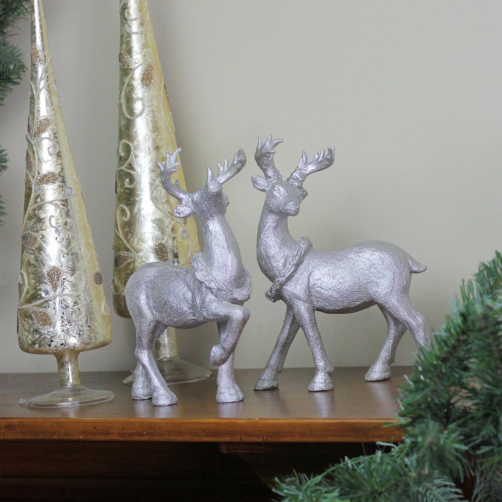 Set of 2 Silver Glitter Dusted Reindeer Christmas Figurines. Picture 3