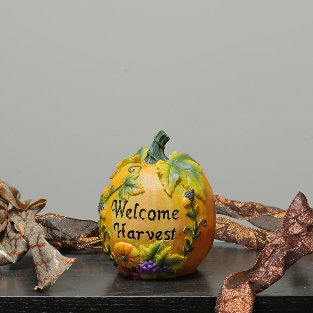7" Orange and Green Floral Welcome Harvest Thanksgiving Tabletop Figure. Picture 3