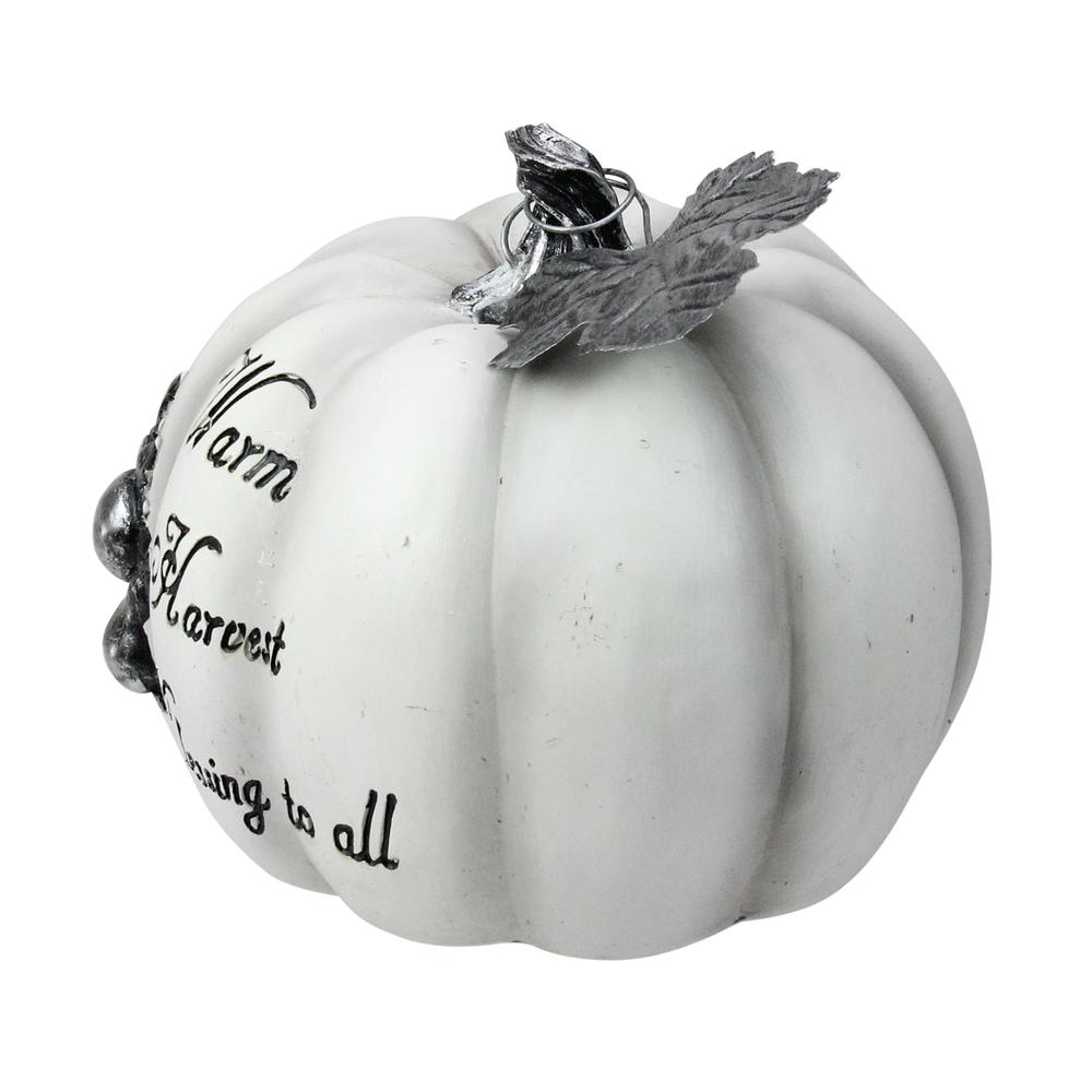 8" White and Black Warm Harvest Blessing Thanksgiving Table Top Pumpkin. Picture 2