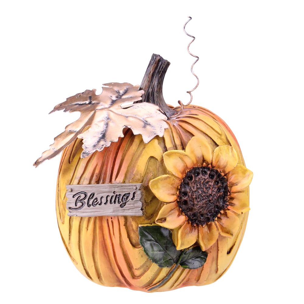 6.5" Brown and Yellow Sunflower "Blessings" Thanksgiving Tabletop Pumpkin Decor. The main picture.