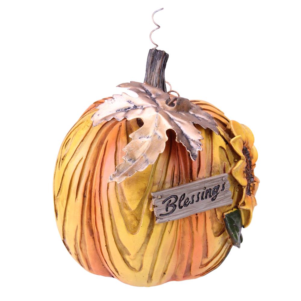 6.5" Brown and Yellow Sunflower "Blessings" Thanksgiving Tabletop Pumpkin Decor. Picture 2