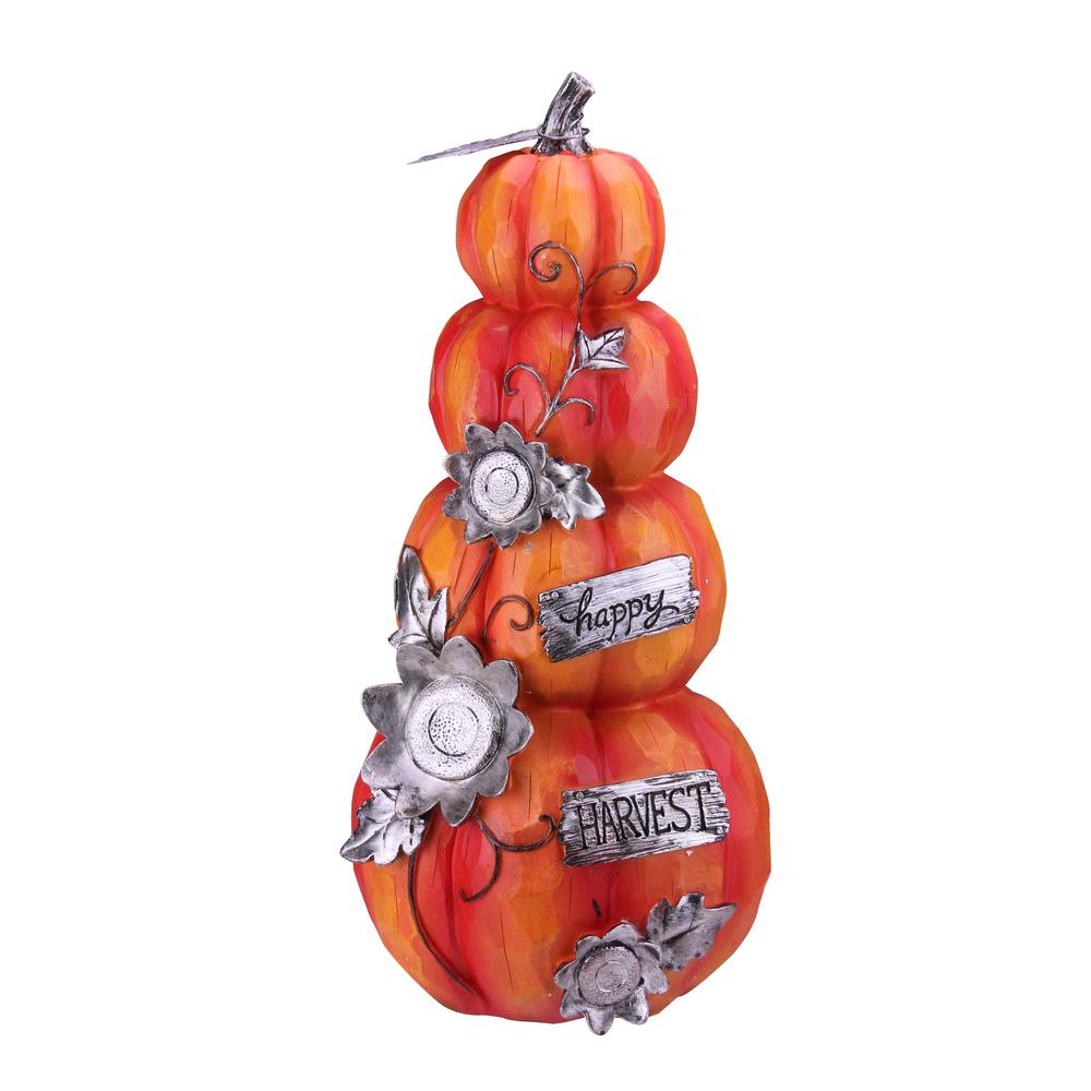 18.25" Stacked Pumpkins 'Happy Harvest' Fall Outdoor Decoration. Picture 1