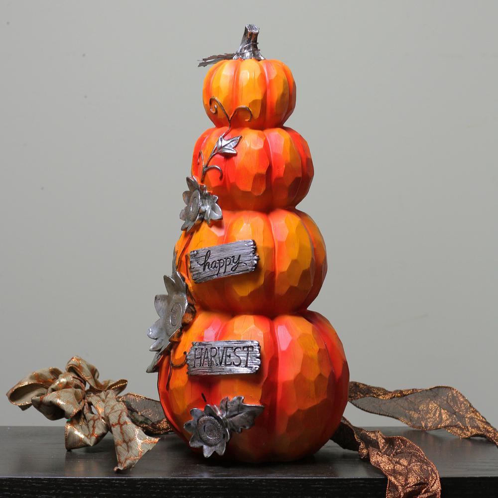 18.25" Stacked Pumpkins 'Happy Harvest' Fall Outdoor Decoration. Picture 3