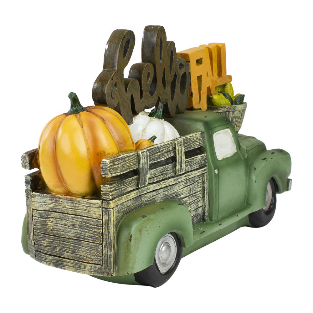 11.25" Green Truck "Hello Fall" Autumn Harvest Pumpkin Tabletop Decoration. Picture 4