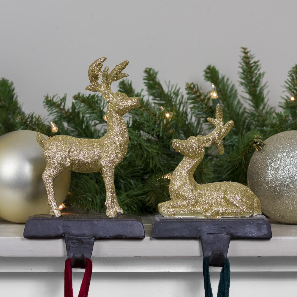 Set of 2 Gold Reindeer Glittered Christmas Stocking Holders 8.5". Picture 2