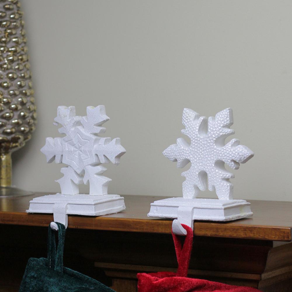 Set of 2 White Glittered Snowflake Christmas Stocking Holder 6.5". Picture 3