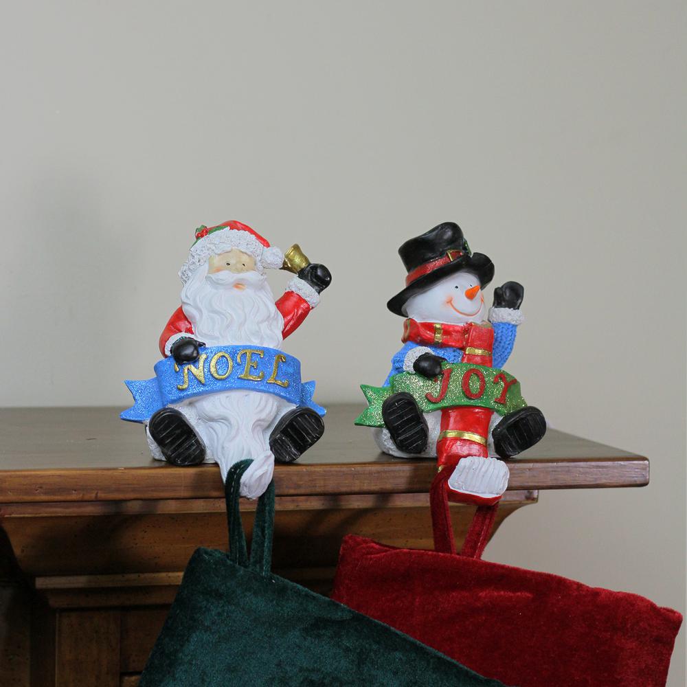 Set of 2 Santa and Snowman Glittered Christmas Stocking Holders 6.25". Picture 3