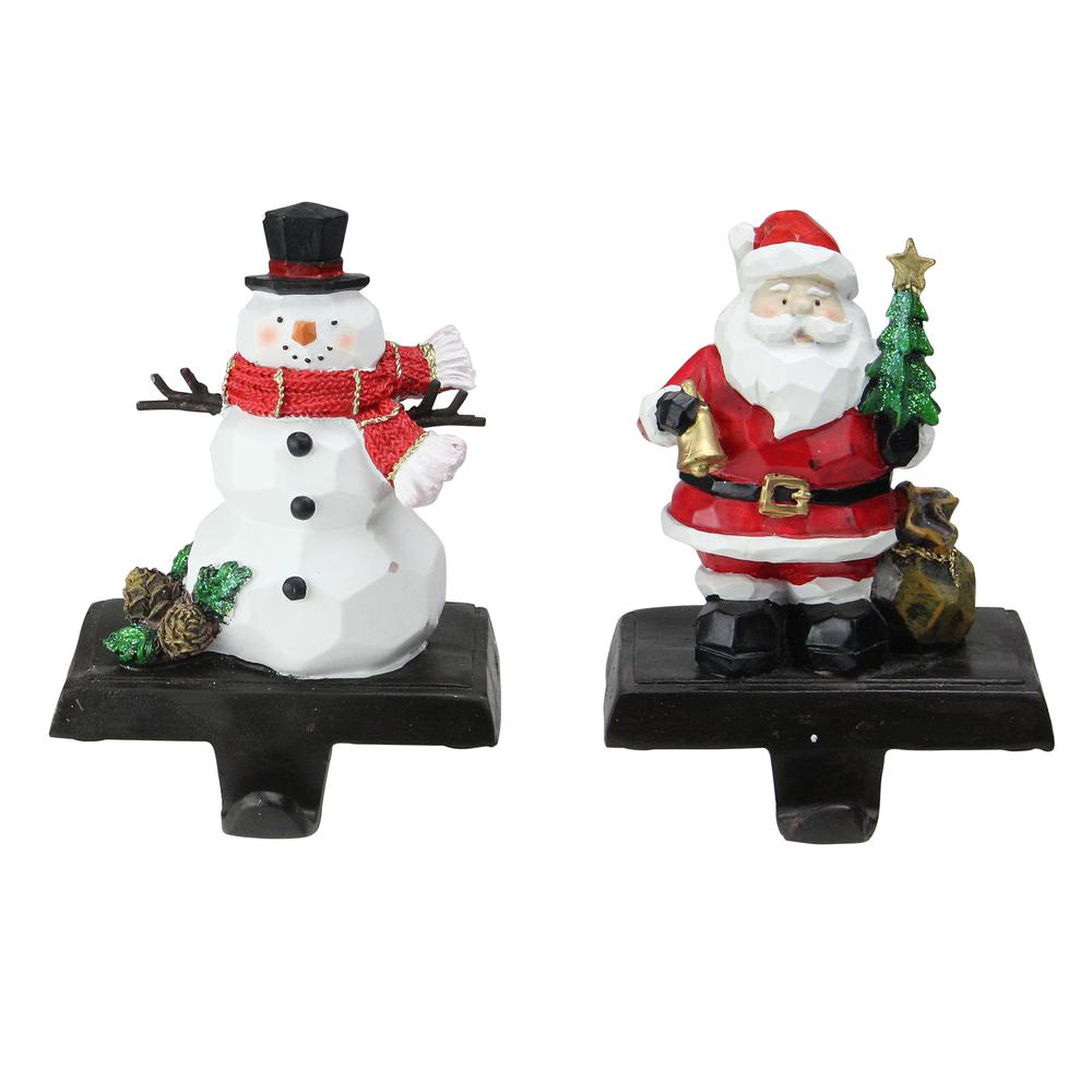 Set of 2 Santa and Snowman Christmas Stocking Holders 5.5". Picture 1