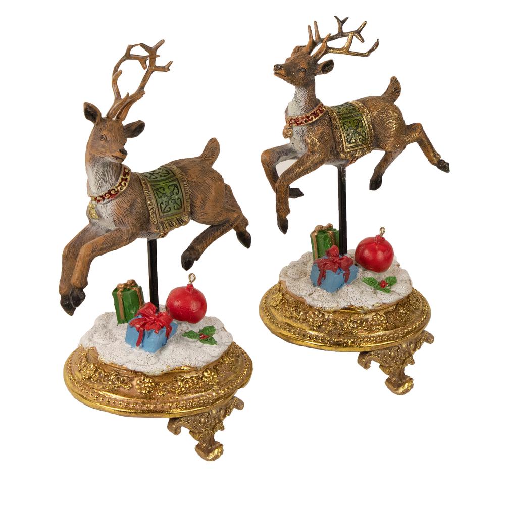 Set of 2 Glittered Reindeer Christmas Stocking Holders 9.5". Picture 3