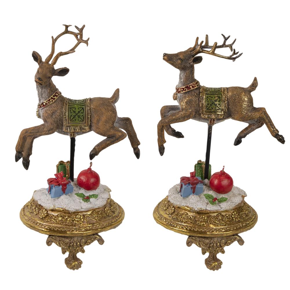 Set of 2 Glittered Reindeer Christmas Stocking Holders 9.5". Picture 1