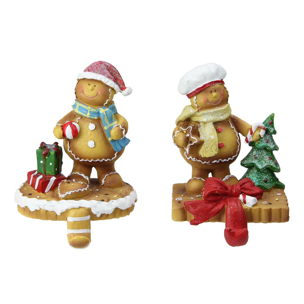 Set of 2 Holiday Gingerbread Christmas Stocking Holders 5.25". Picture 1