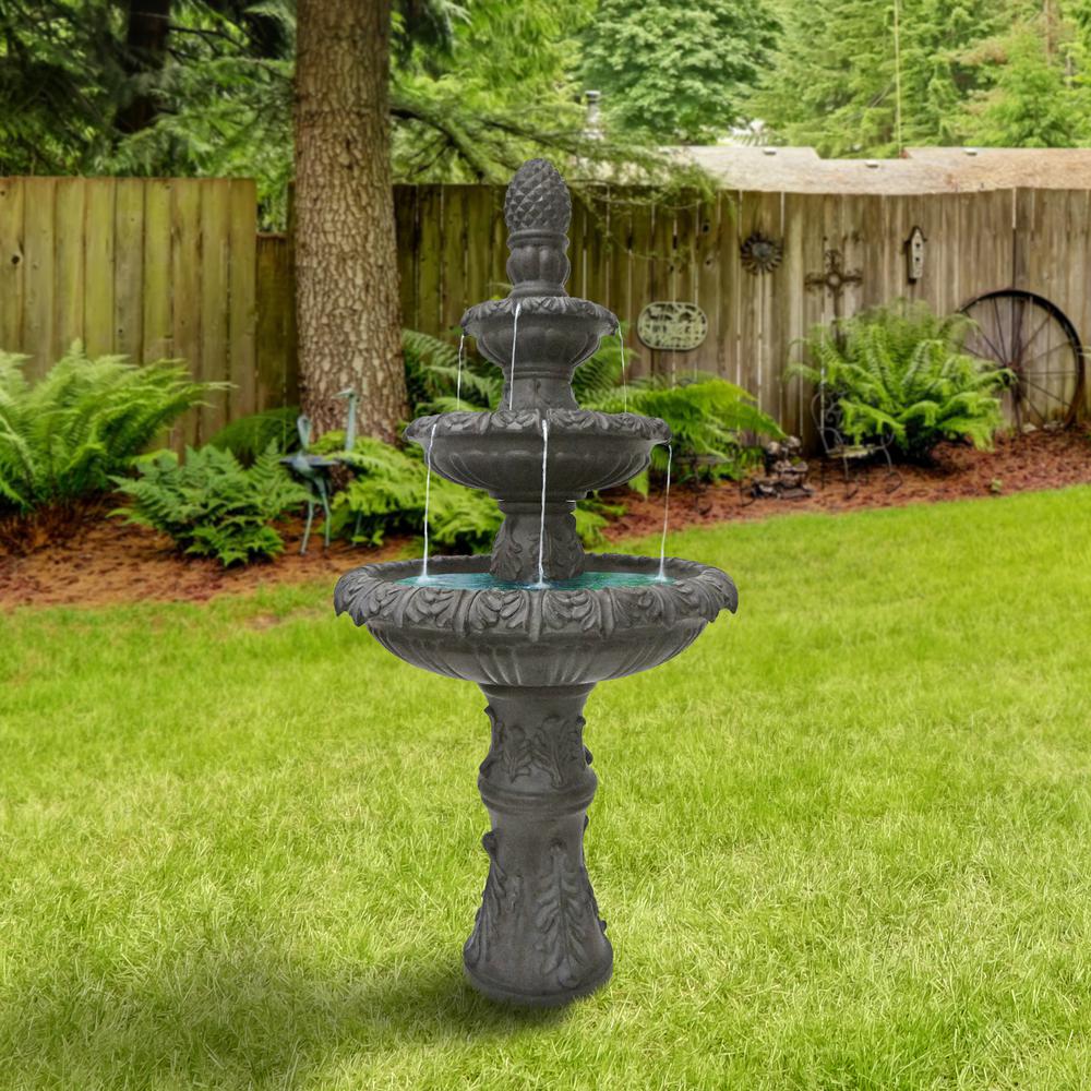 57" Brown Three Tier Leaf Design Outdoor Garden Fountain. Picture 2