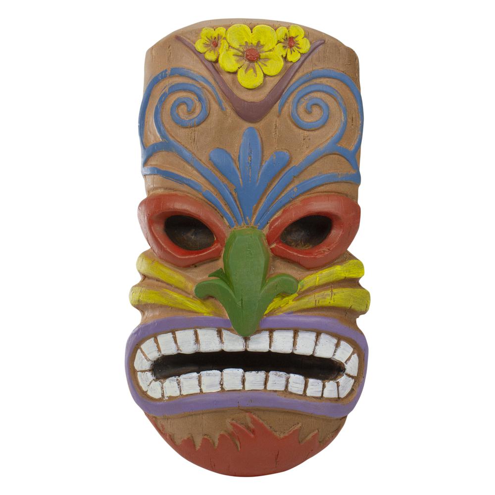 13.5" Tiki Mask Frown Face Hanging Outdoor Summer Patio Decoration. Picture 1
