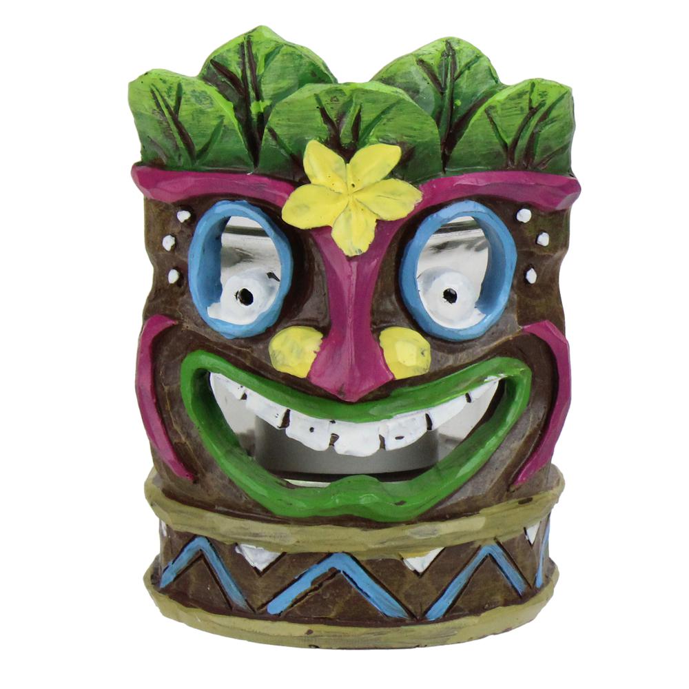 4.5" Smiling Tiki Mask with Yellow Flower Candle Holder. Picture 1