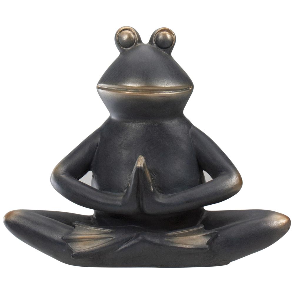 9" Green and Gold Frog in Yoga Position Outdoor Patio Garden Statue. Picture 1