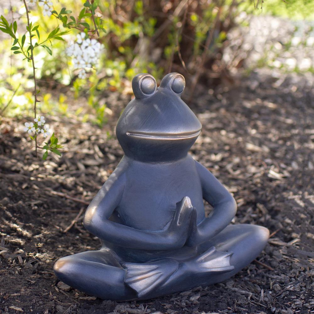 9" Green and Gold Frog in Yoga Position Outdoor Patio Garden Statue. Picture 2