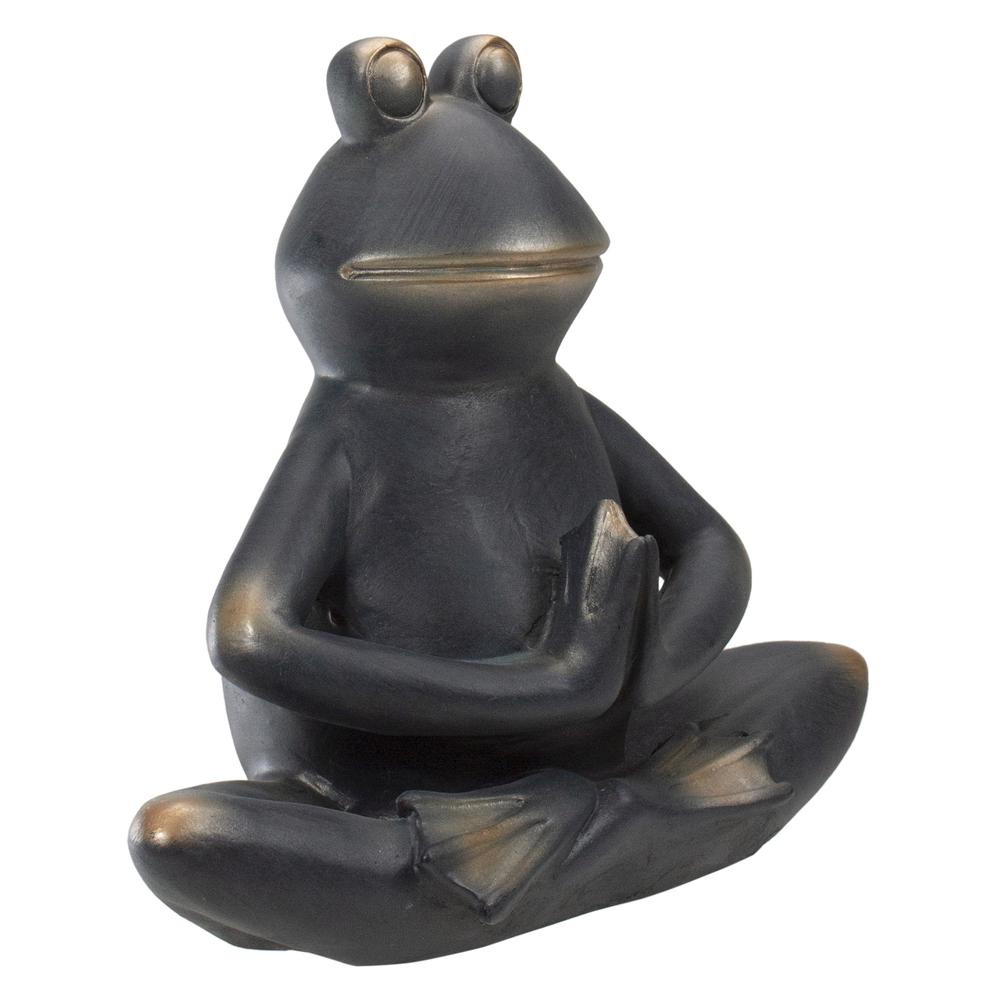 9" Green and Gold Frog in Yoga Position Outdoor Patio Garden Statue. Picture 3