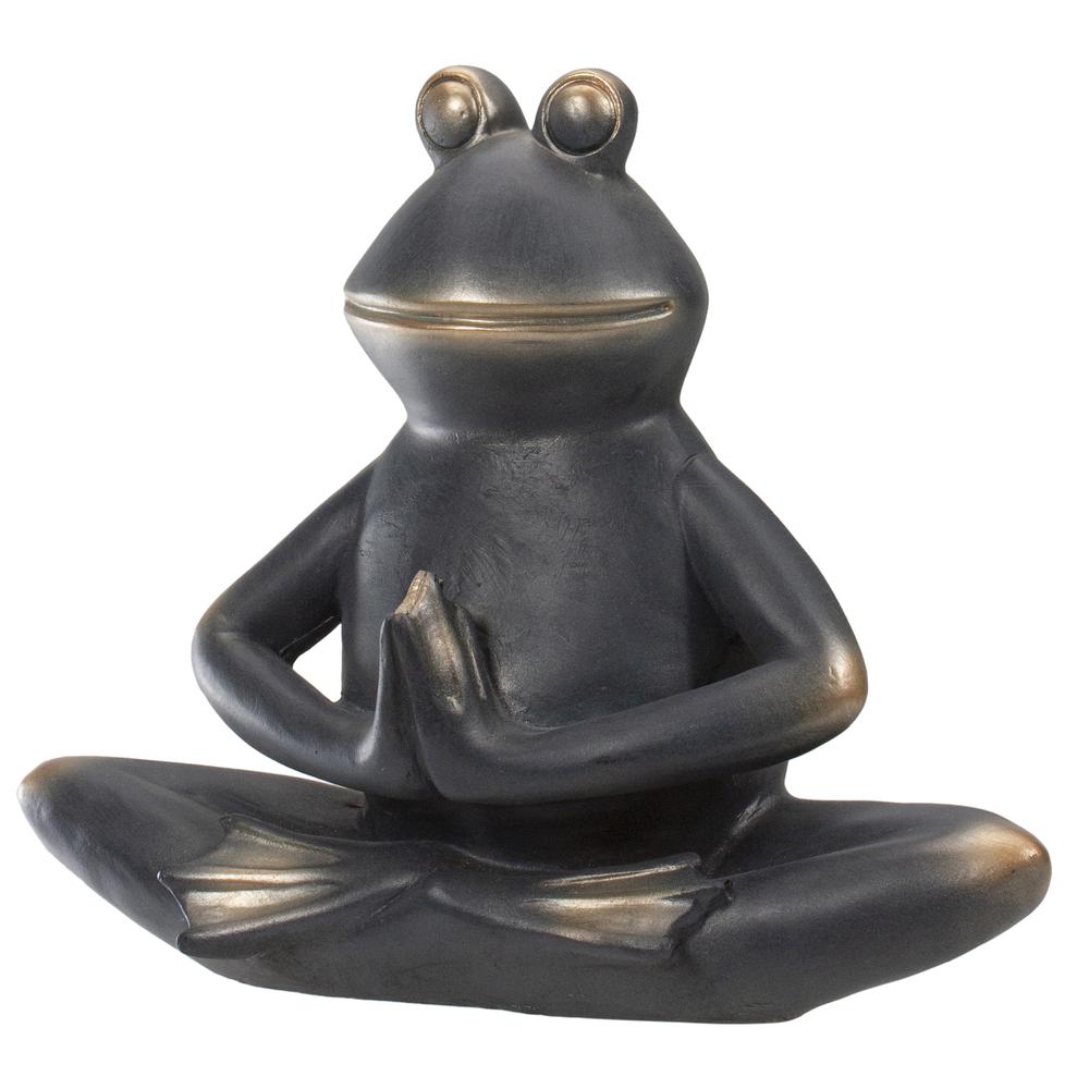 9" Green and Gold Frog in Yoga Position Outdoor Patio Garden Statue. Picture 5
