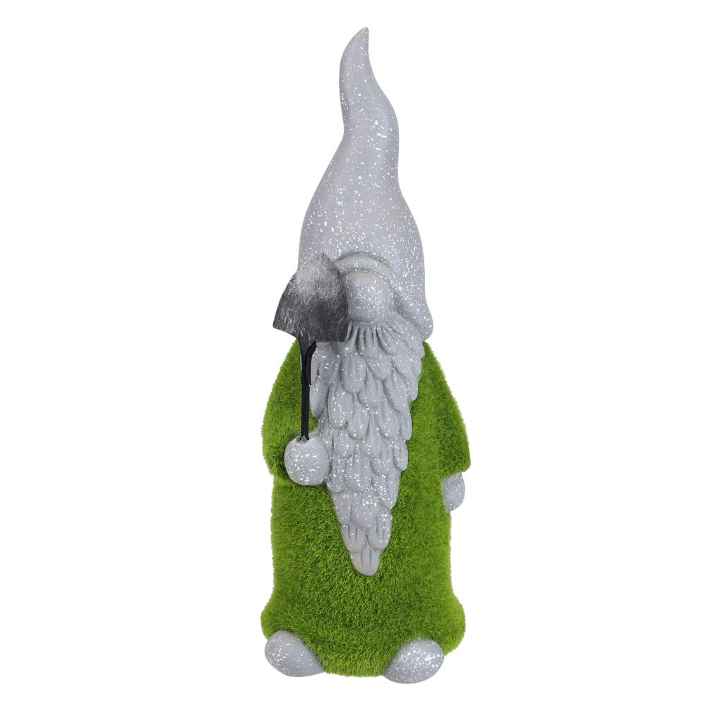 14" Faux Moss Covered Gnome with Shovel Outdoor Garden Statue. Picture 1