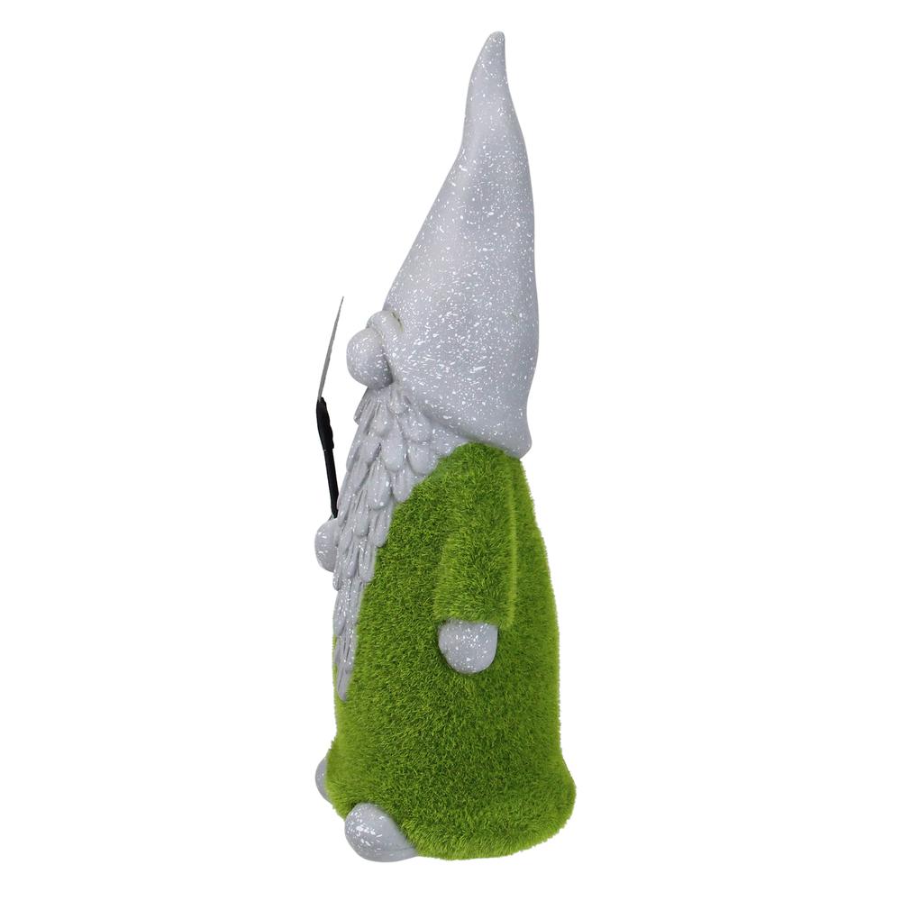 14" Faux Moss Covered Gnome with Shovel Outdoor Garden Statue. Picture 2