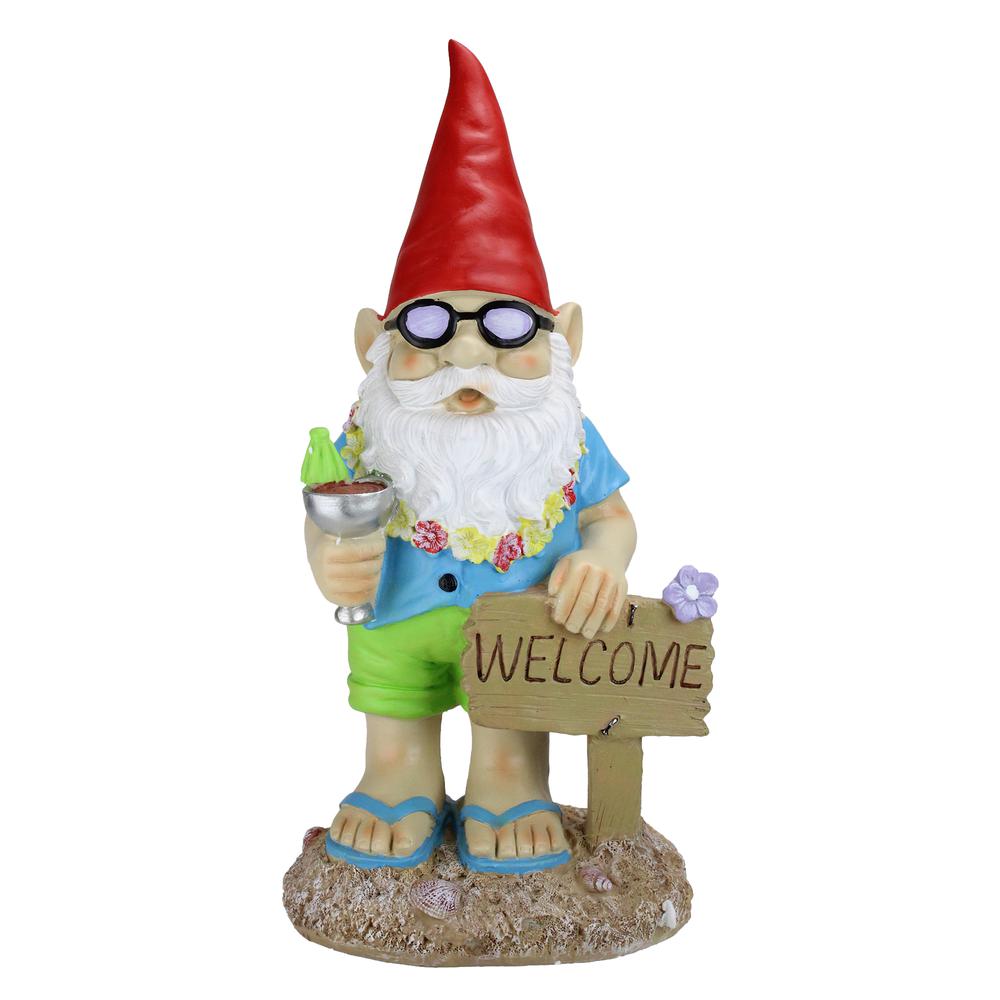 16" Summer Time Welcome Gnome Outdoor Garden Statue. Picture 1