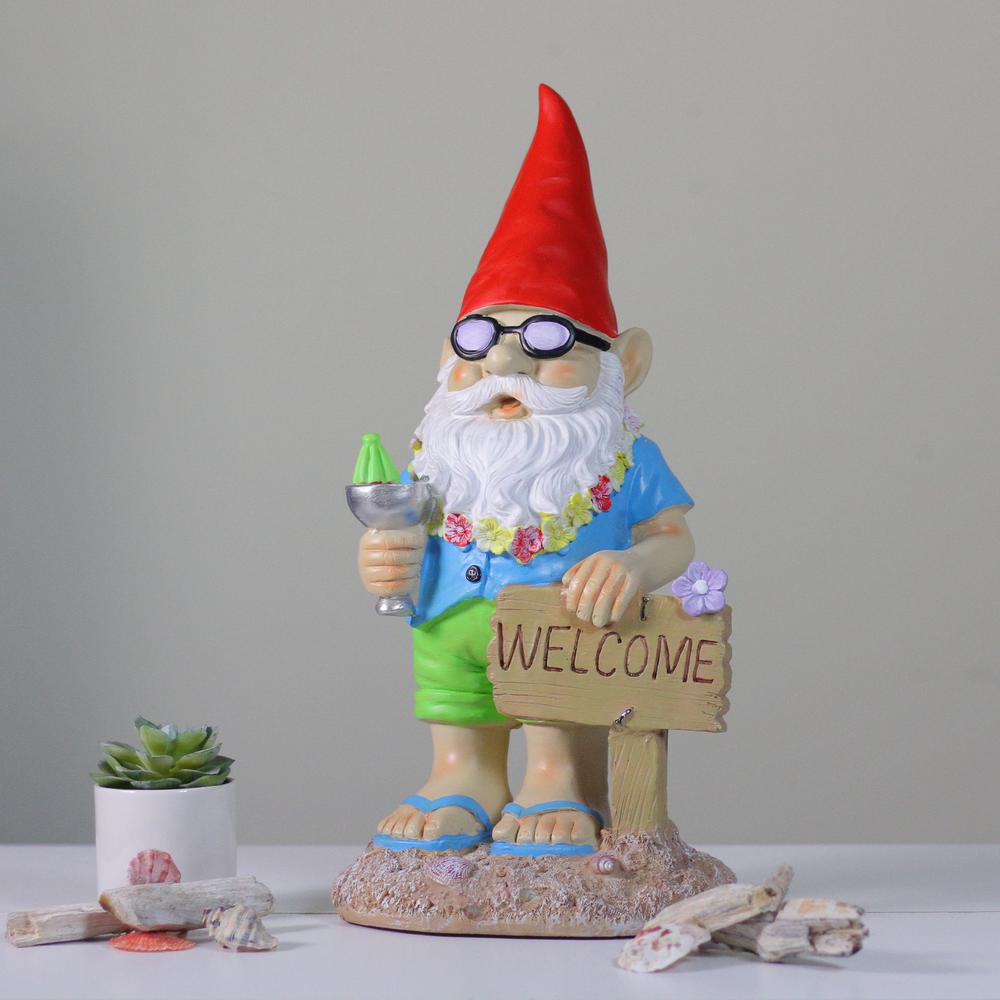 16" Summer Time Welcome Gnome Outdoor Garden Statue. Picture 3