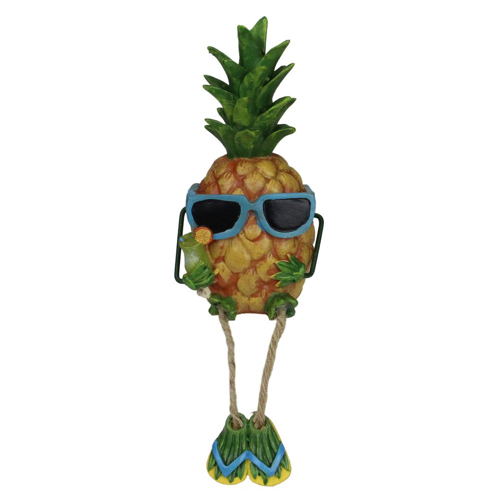 10" Tropical Pineapple Boy Figure with Cocktail and Dangling Legs. Picture 1