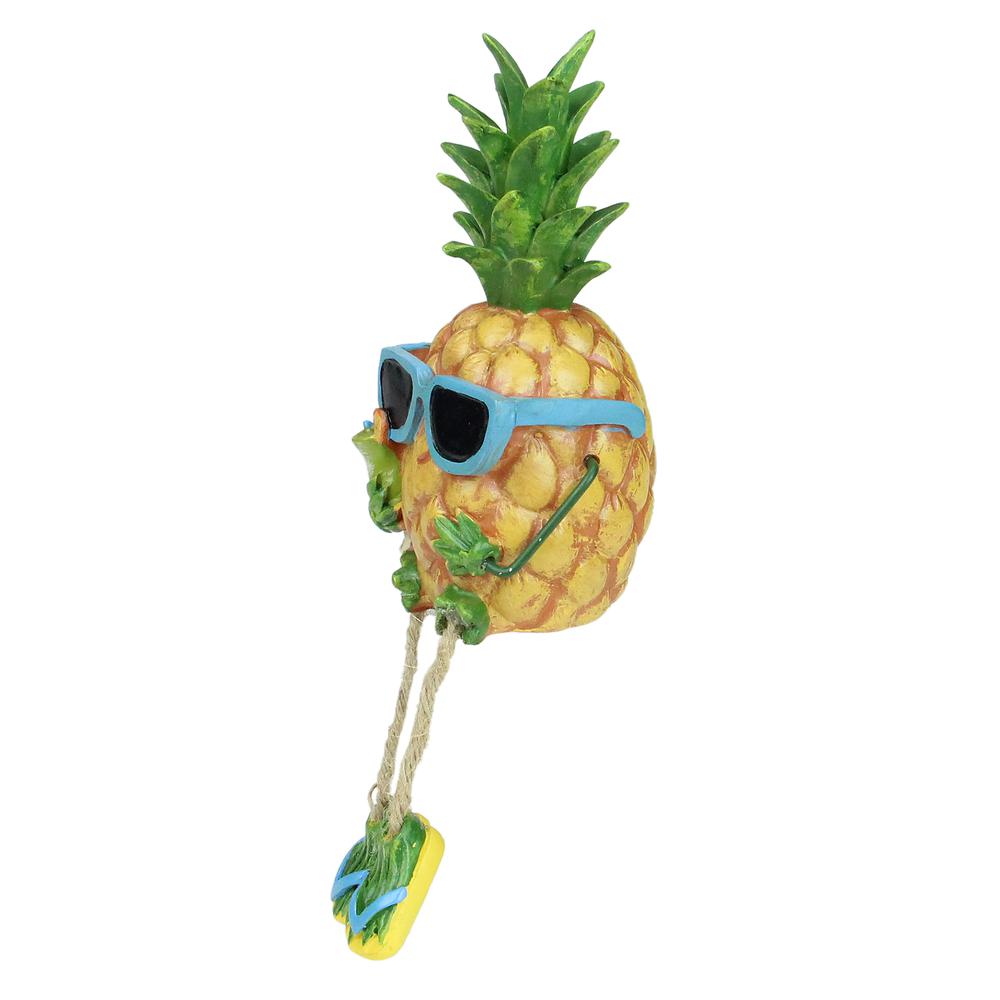 10" Tropical Pineapple Boy Figure with Cocktail and Dangling Legs. Picture 2