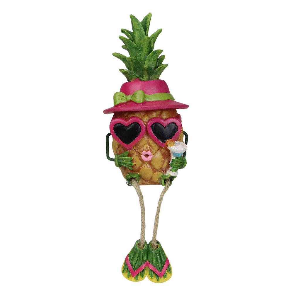 10" Tropical Pineapple Girl Figure with Cocktail and Dangling Legs. The main picture.