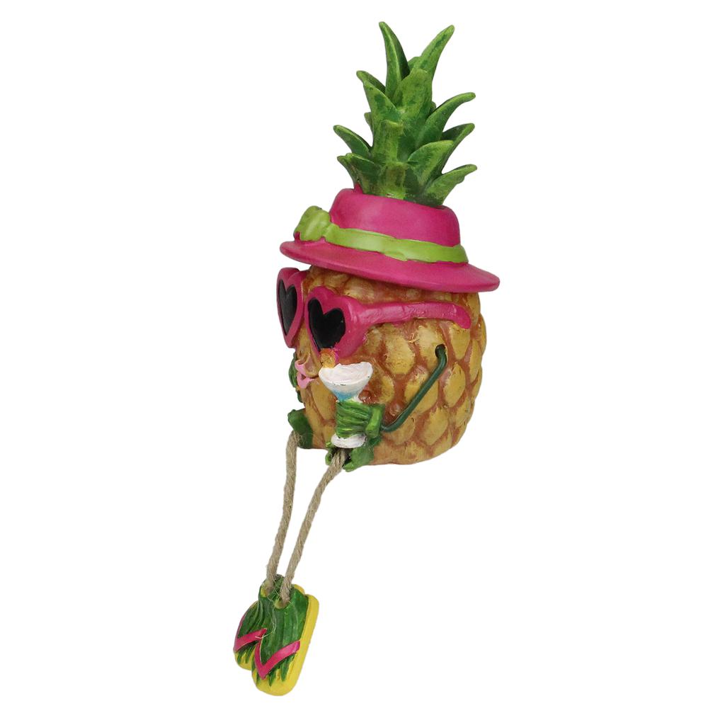 10" Tropical Pineapple Girl Figure with Cocktail and Dangling Legs. Picture 2