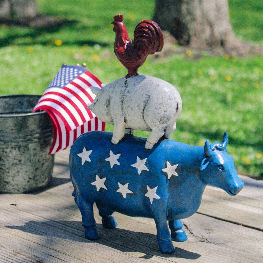 12" Stacked Patriotic Farm Animals Outdoor Garden Statue. Picture 3