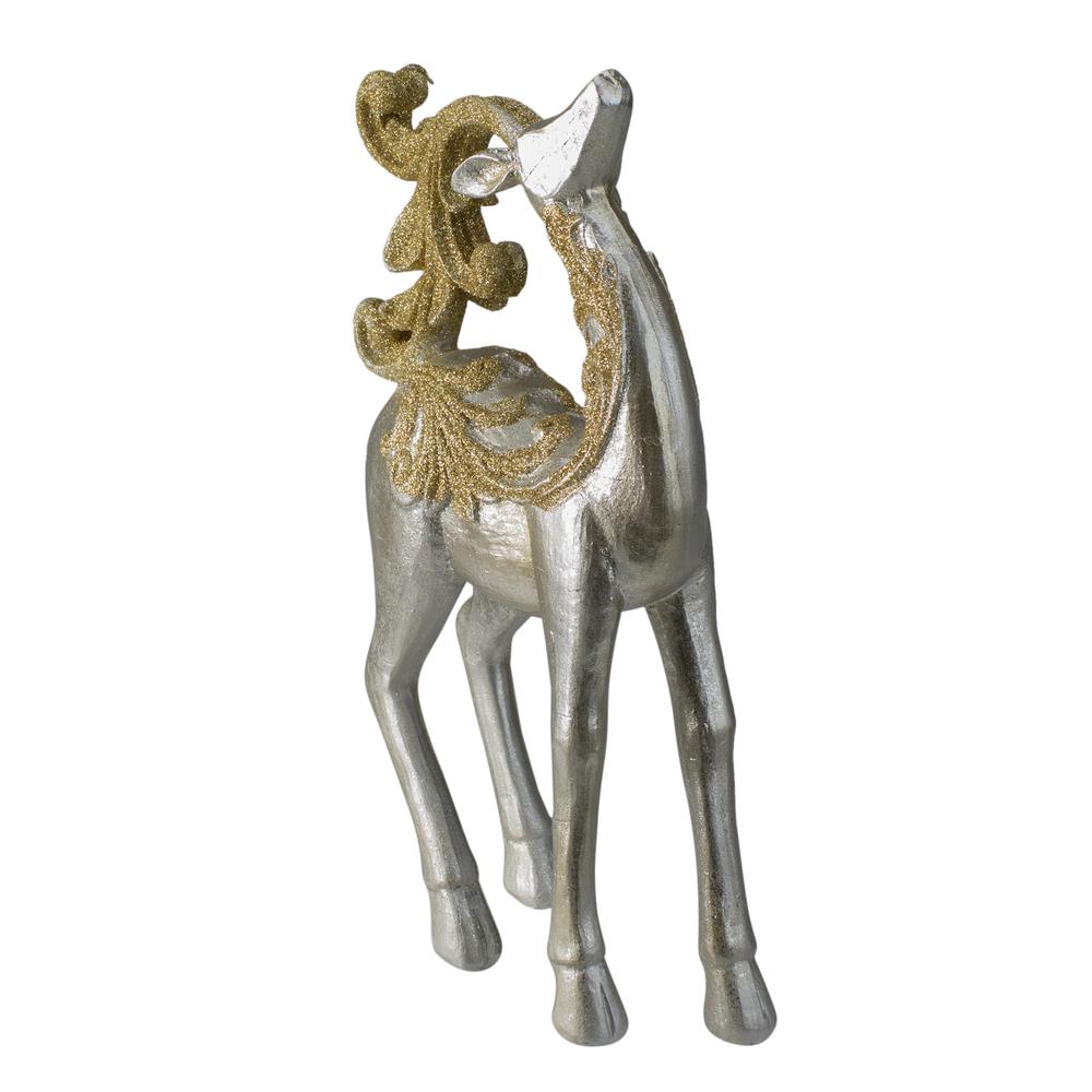 12" Silver and Gold Glitter Christmas TableTop Reindeer Figure. Picture 2