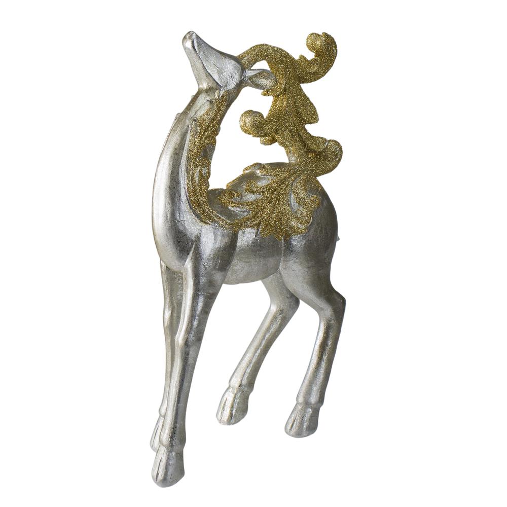 12" Silver and Gold Glitter Christmas TableTop Reindeer Figure. Picture 3