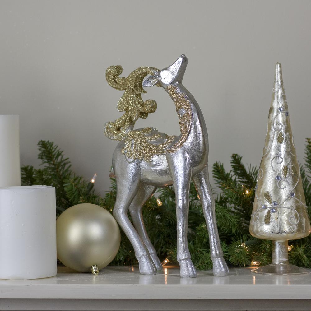 12" Silver and Gold Glitter Christmas TableTop Reindeer Figure. Picture 4