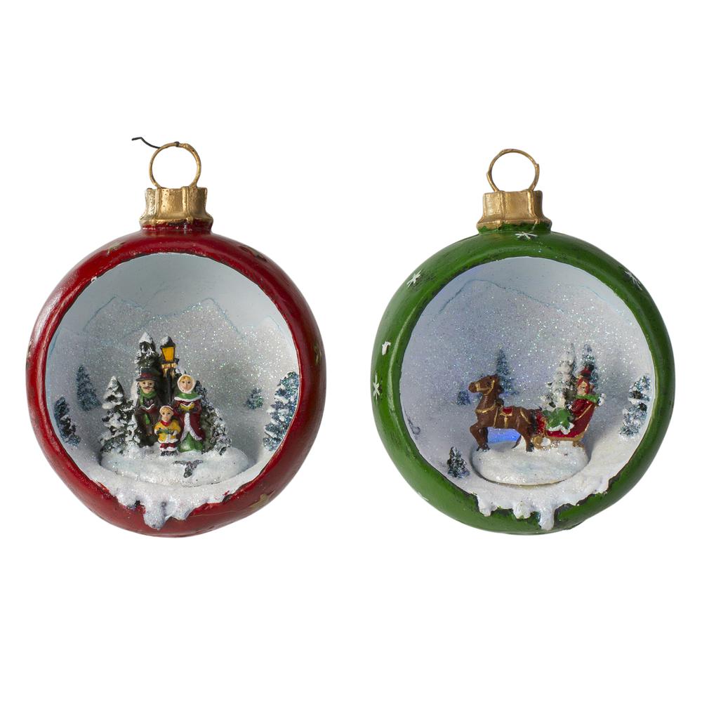 Set of 2 LED Lighted Winter Scene Christmas Ornament Decorations 5.75". Picture 1