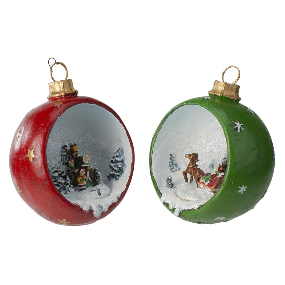 Set of 2 LED Lighted Winter Scene Christmas Ornament Decorations 5.75". Picture 2