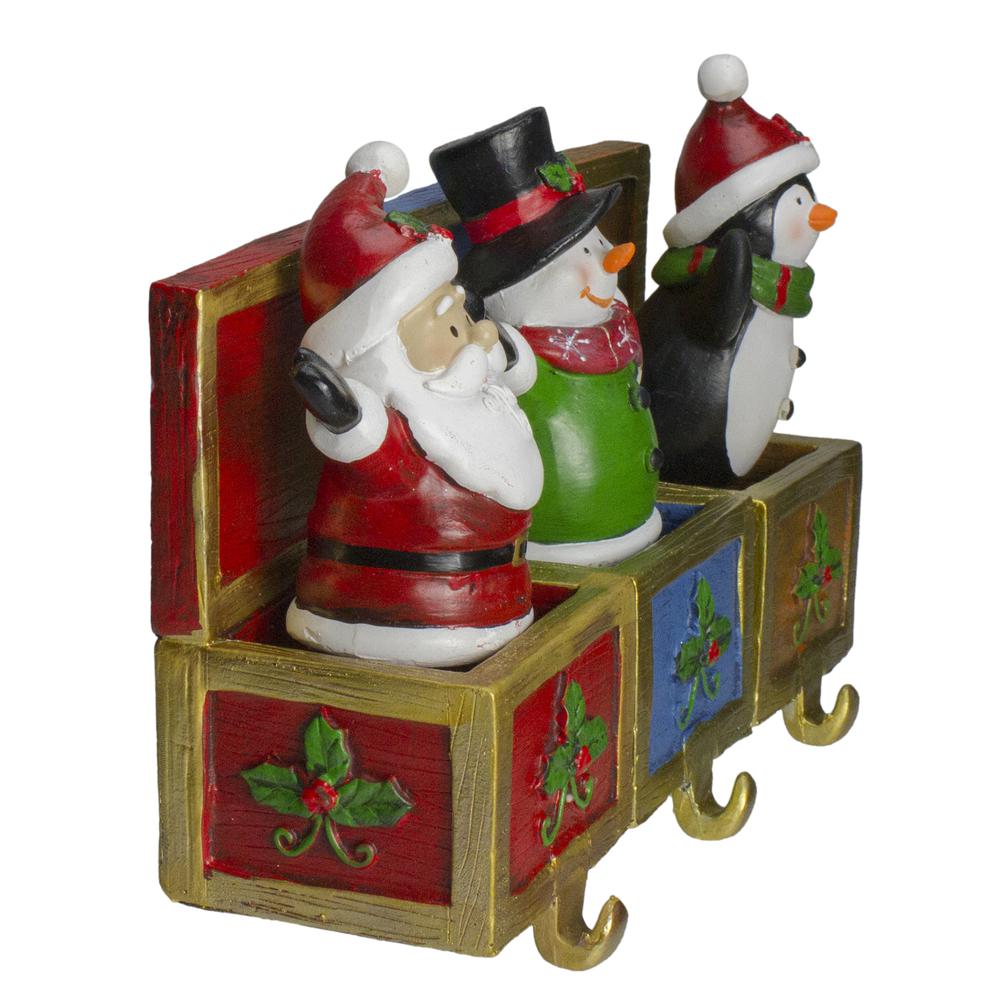 Set of 3 Santa  Snowman and Penguin Jack in the Box Christmas Stocking Holders. Picture 3