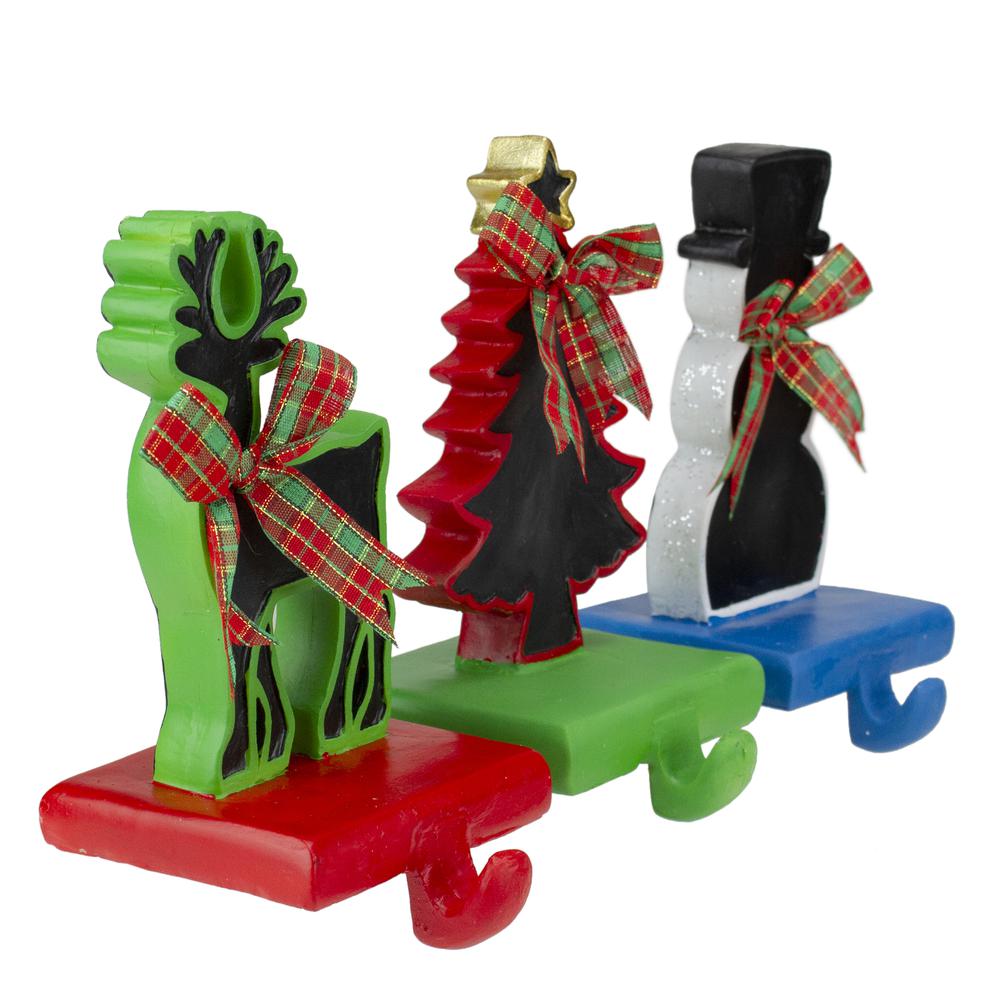 Set of 3 Reindeer Tree and Snowman with Chalkboard Christmas Stocking Holders 7". Picture 2