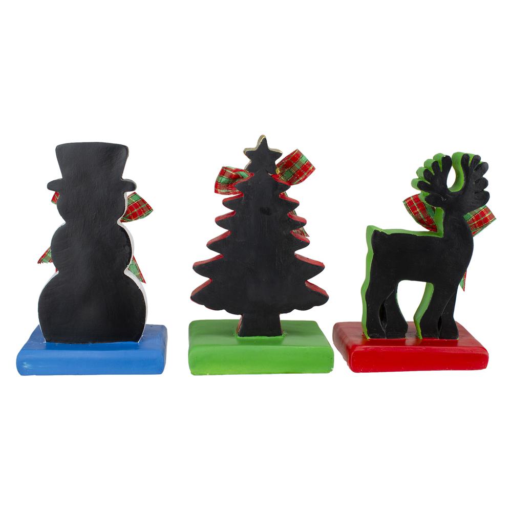 Set of 3 Reindeer Tree and Snowman with Chalkboard Christmas Stocking Holders 7". Picture 3