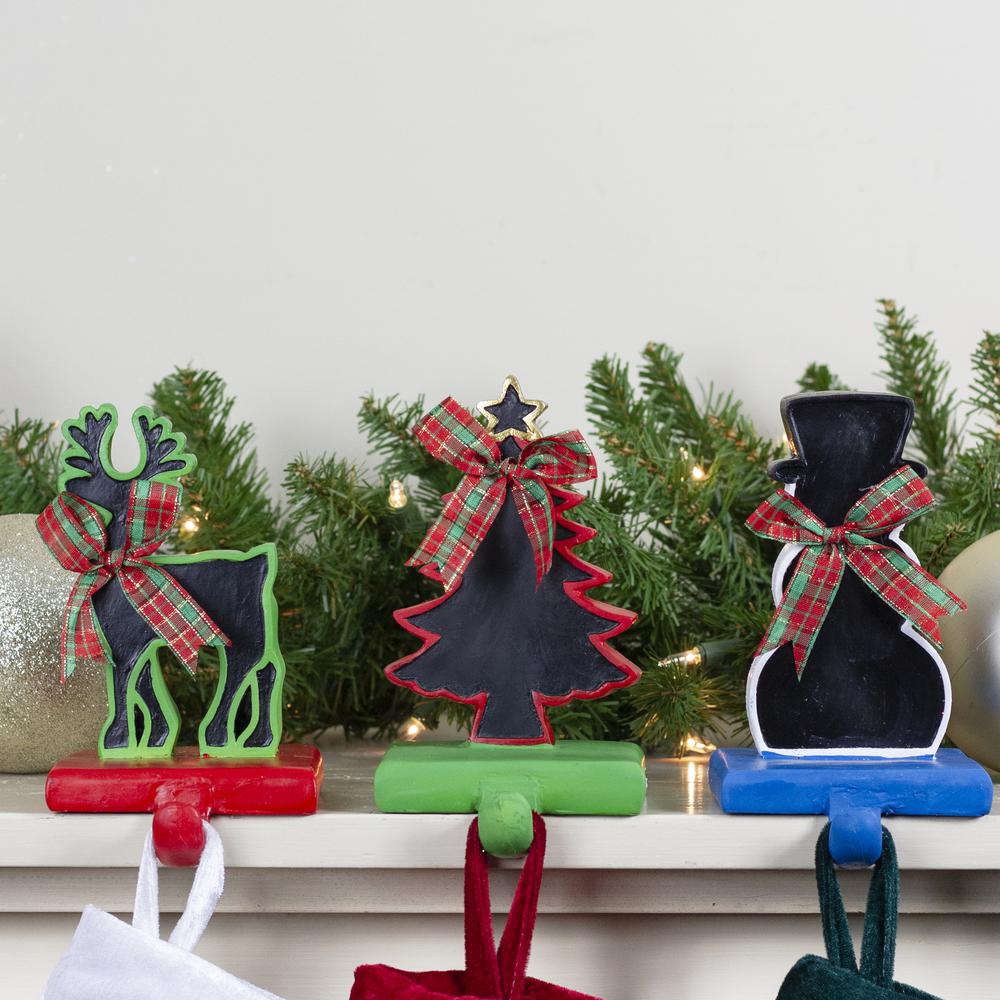 Set of 3 Reindeer Tree and Snowman with Chalkboard Christmas Stocking Holders 7". Picture 4