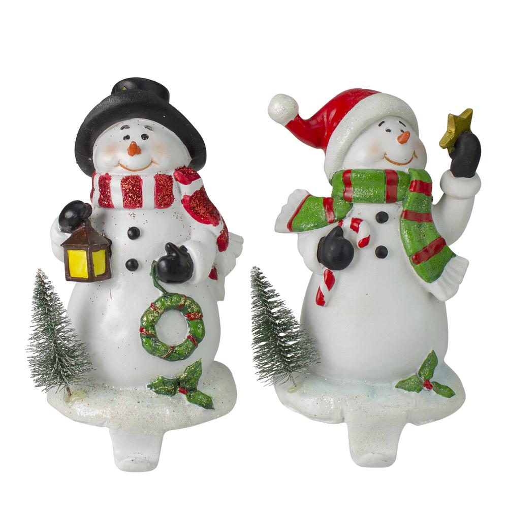 Set of 2 Glittered Snowman Christmas Stocking Holders 5.75". Picture 1