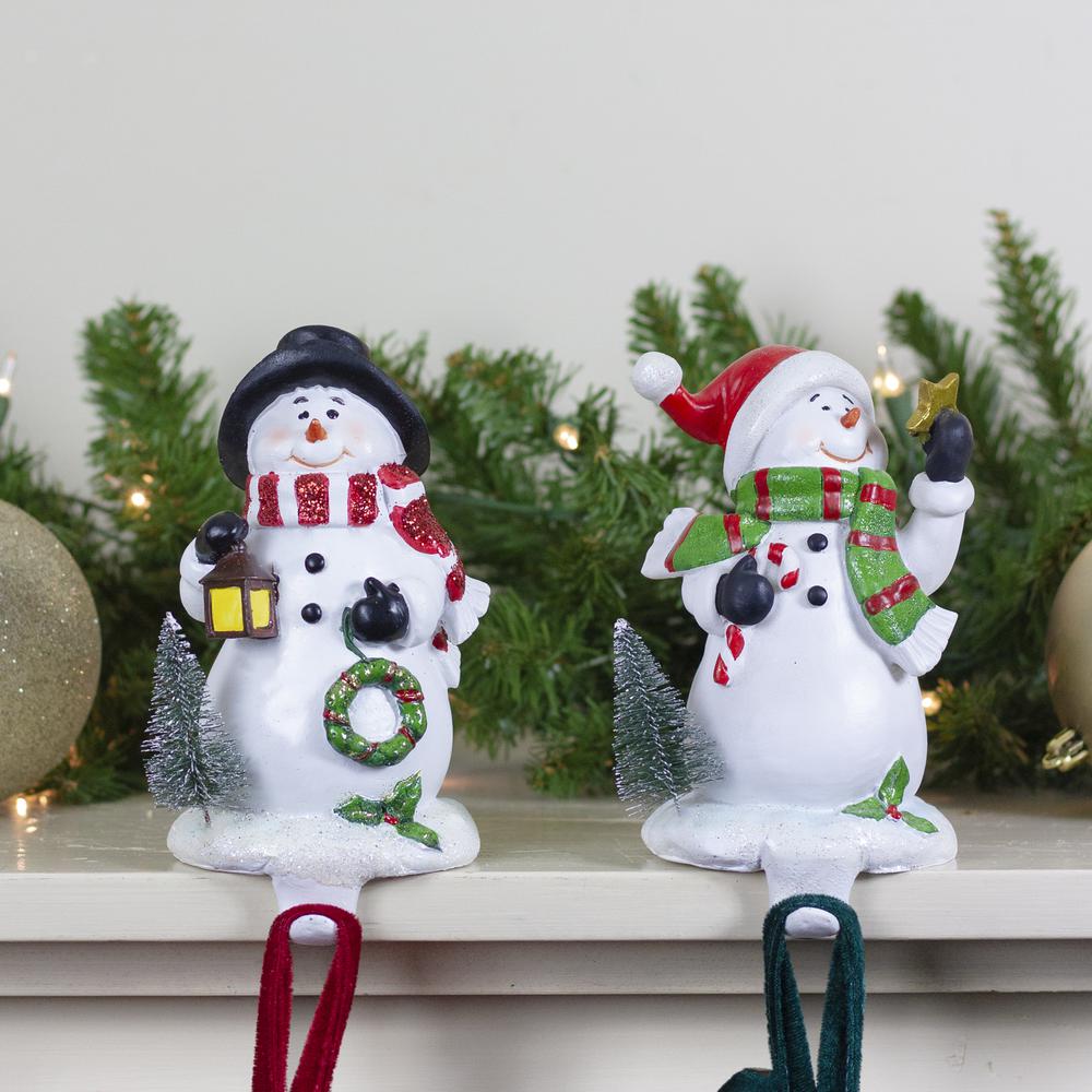 Set of 2 Glittered Snowman Christmas Stocking Holders 5.75". Picture 2
