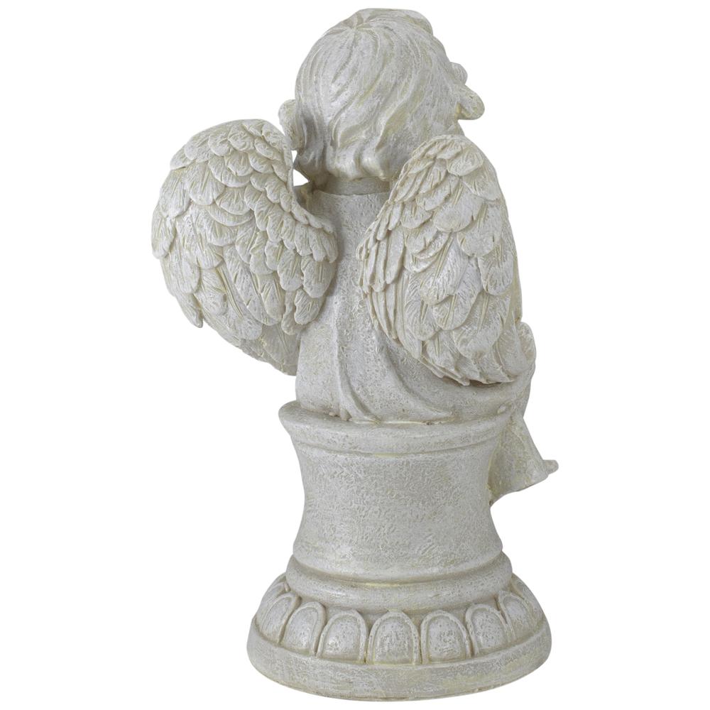 9" Ivory Praying Cherub Angel on a Pedestal Outdoor Patio Garden Statue. Picture 4