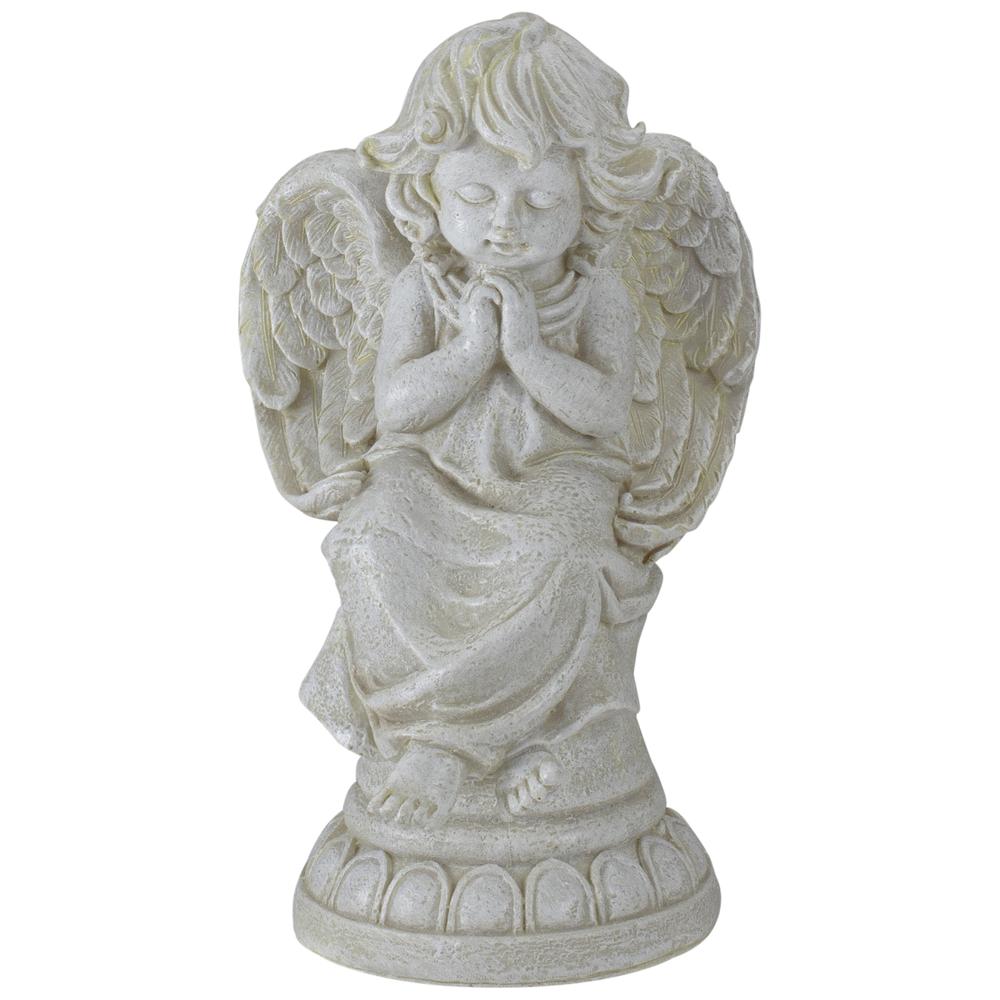 9" Ivory Praying Cherub Angel on a Pedestal Outdoor Patio Garden Statue. Picture 1