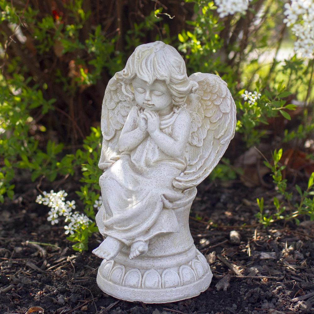 9" Ivory Praying Cherub Angel on a Pedestal Outdoor Patio Garden Statue. Picture 2