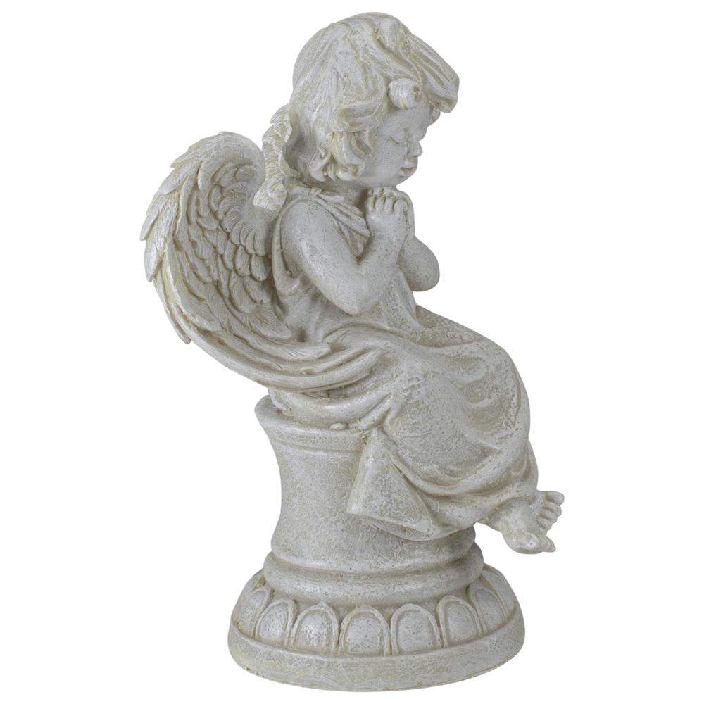 9" Ivory Praying Cherub Angel on a Pedestal Outdoor Patio Garden Statue. Picture 3